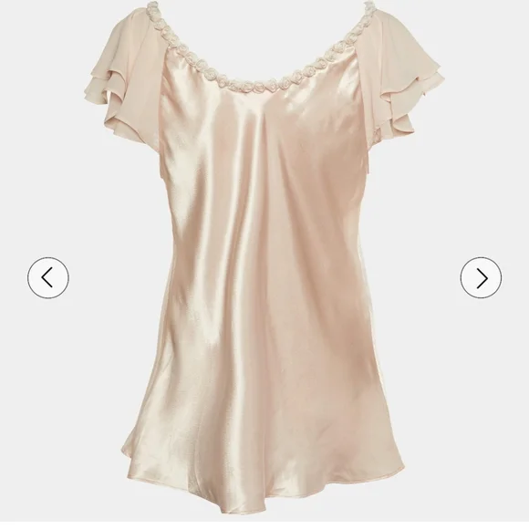 Y2k Oscar de la Renta Cream Satin Ruffle Chemise - Picture 2 of 8